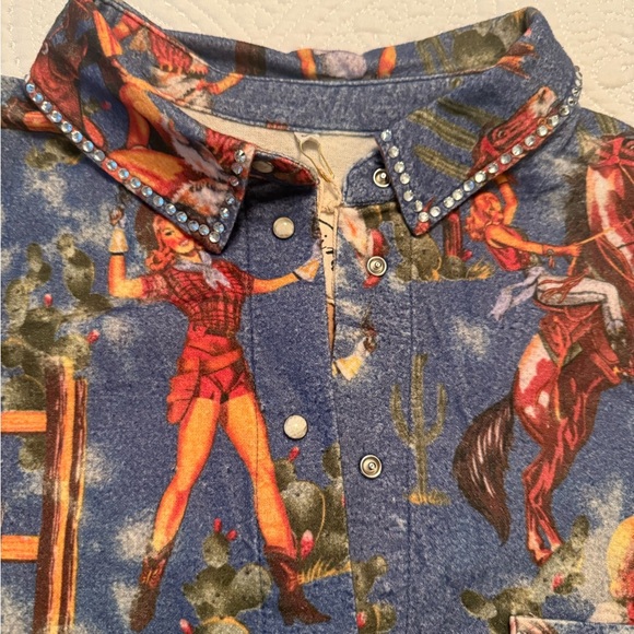 A Rare Bird! Women's Western Print Sleeveless Vest - Blue - Picture 2 of 9